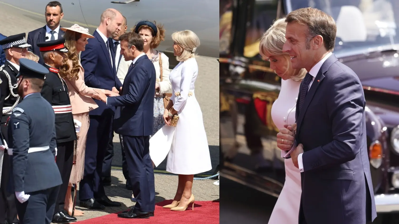 Francúzsky prezident Emmanuel Macron s manželkou na návšteve Veľkej Británie.