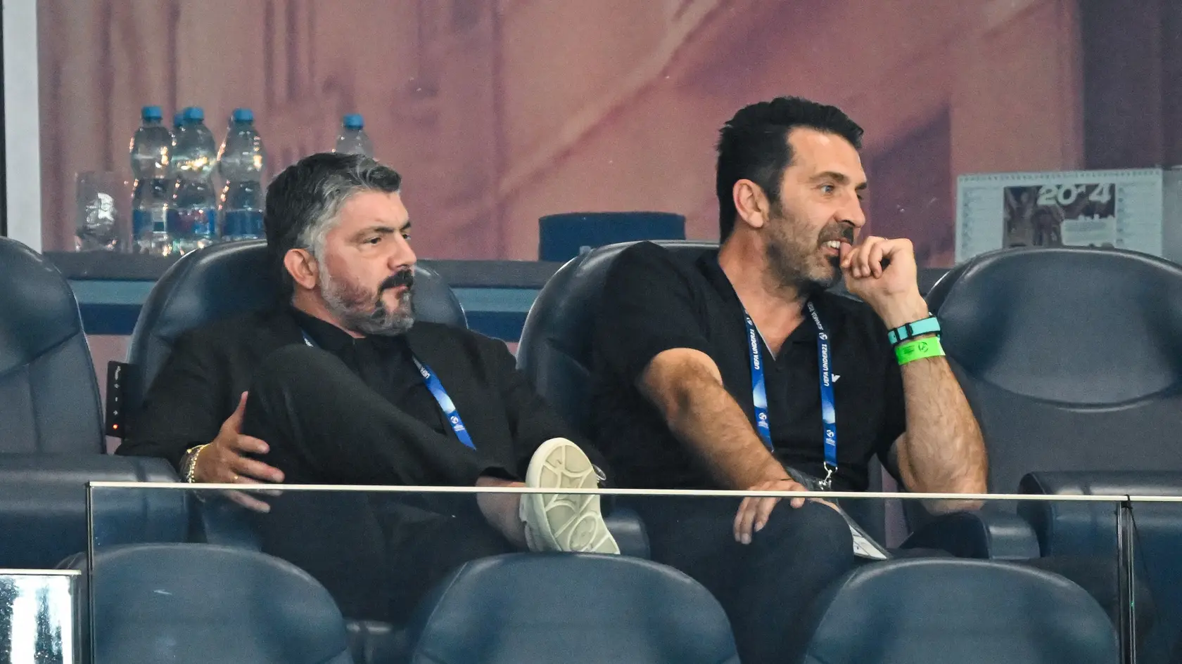 Gennaro Gattuso a Gianluigi Buffon na štvrťfinále ME do 21 rokov Nemecko - Taliansko 3:2 pp v Dunajskej Strede.