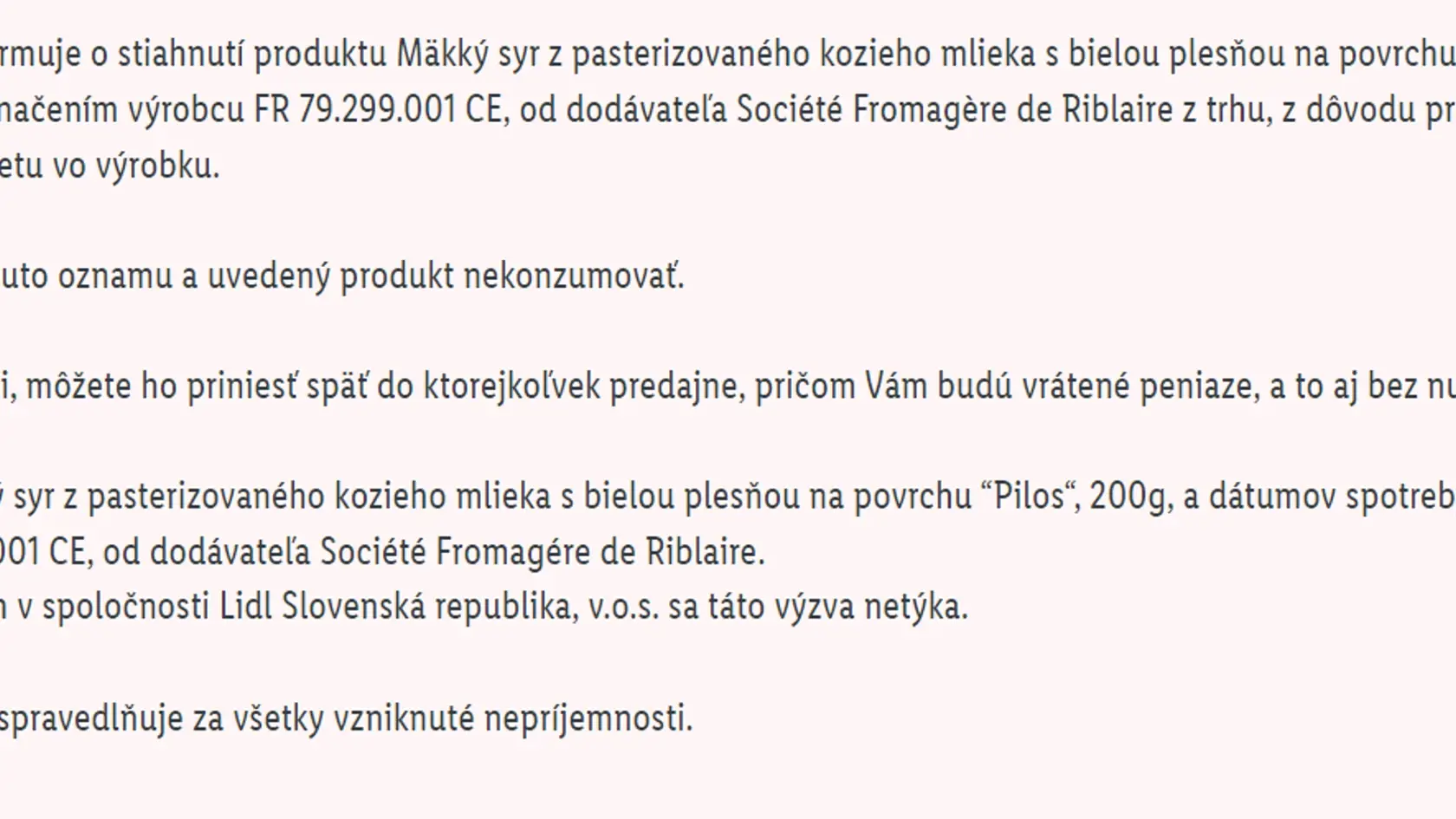Oznam uverejnil reťazec na svojej webovej stránke.