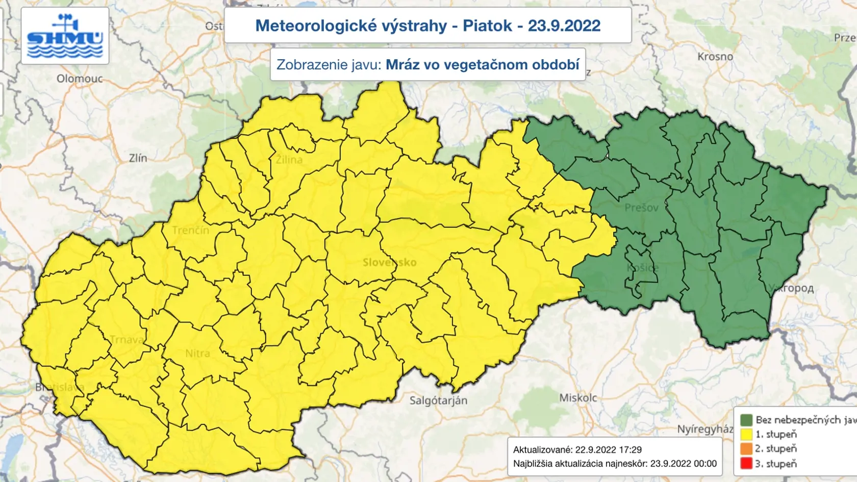 SHMÚ varuje opäť pred prízemným mrazom, ohroziť môže vegetáciu nižšieho vzrastu