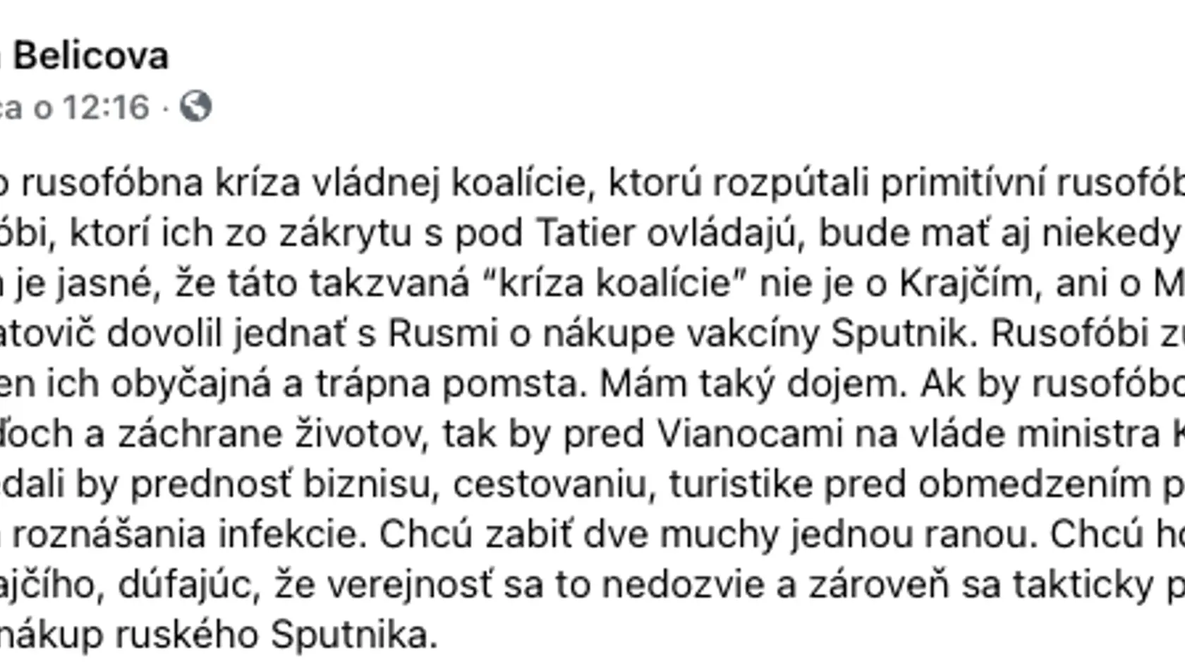 Belicovej statusy, ktorými komentuje aktuálne politické dianie.