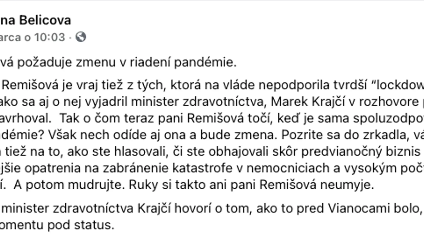 Belicovej statusy, ktorými komentuje aktuálne politické dianie.