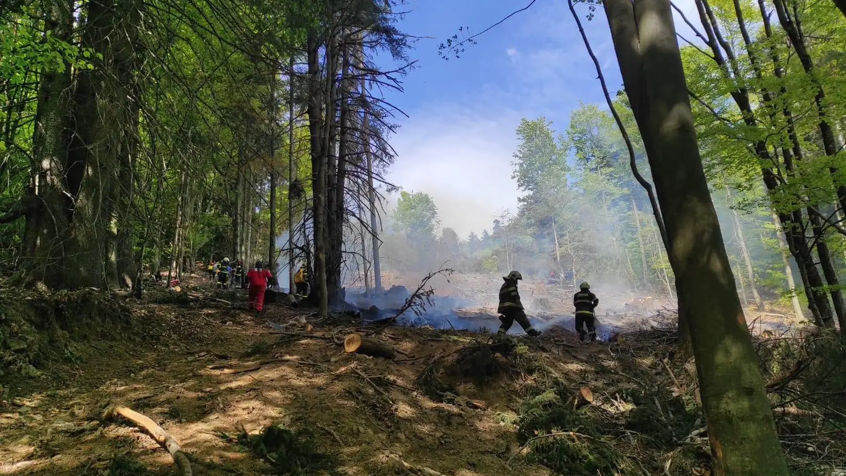 Lesný požiar nad obcou Štiavnik.