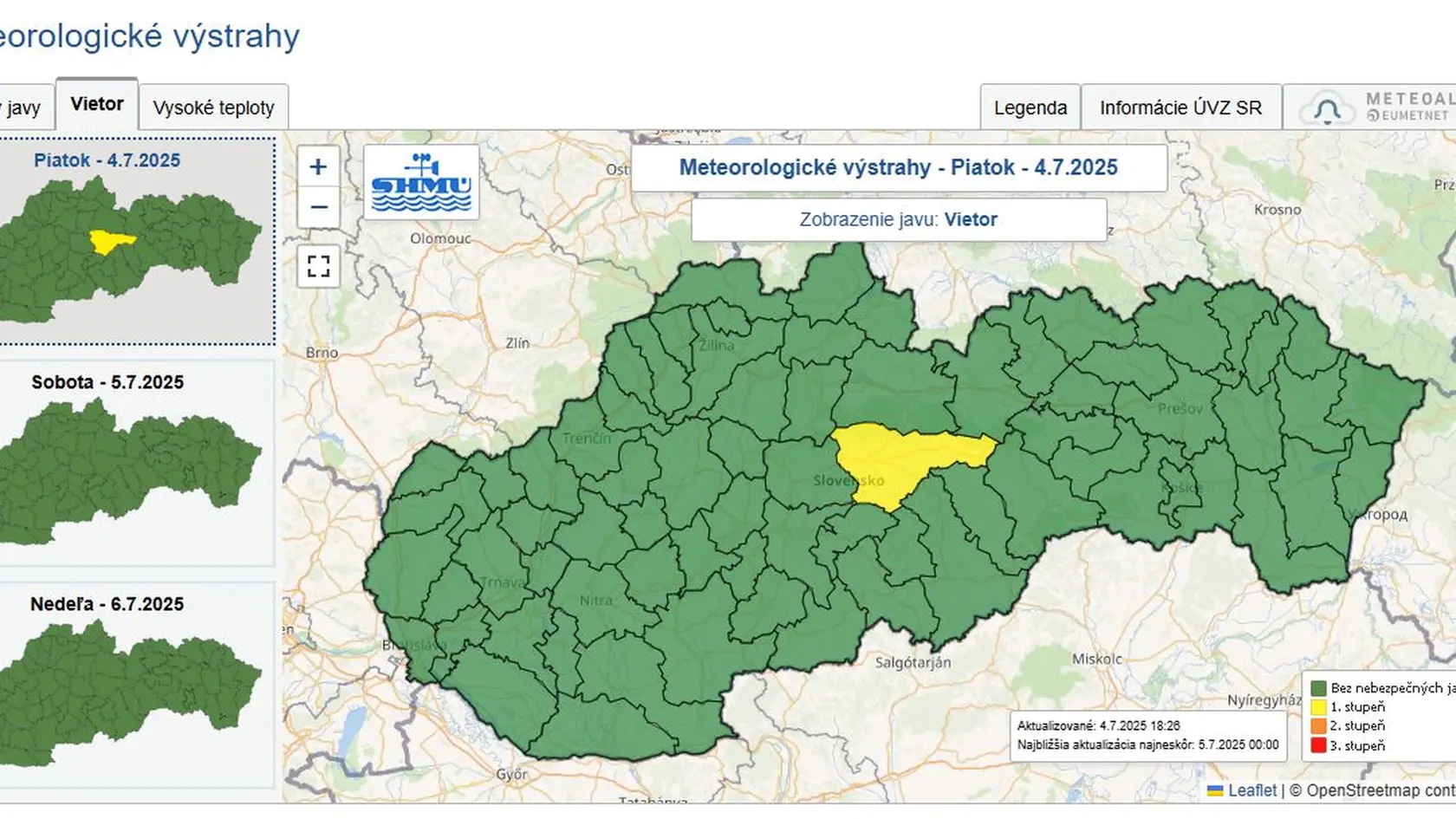 Vo väčšine okresov Košického kraja i v okrese Brezno platia v piatok večer výstrahy prvého stupňa pred vetrom.
