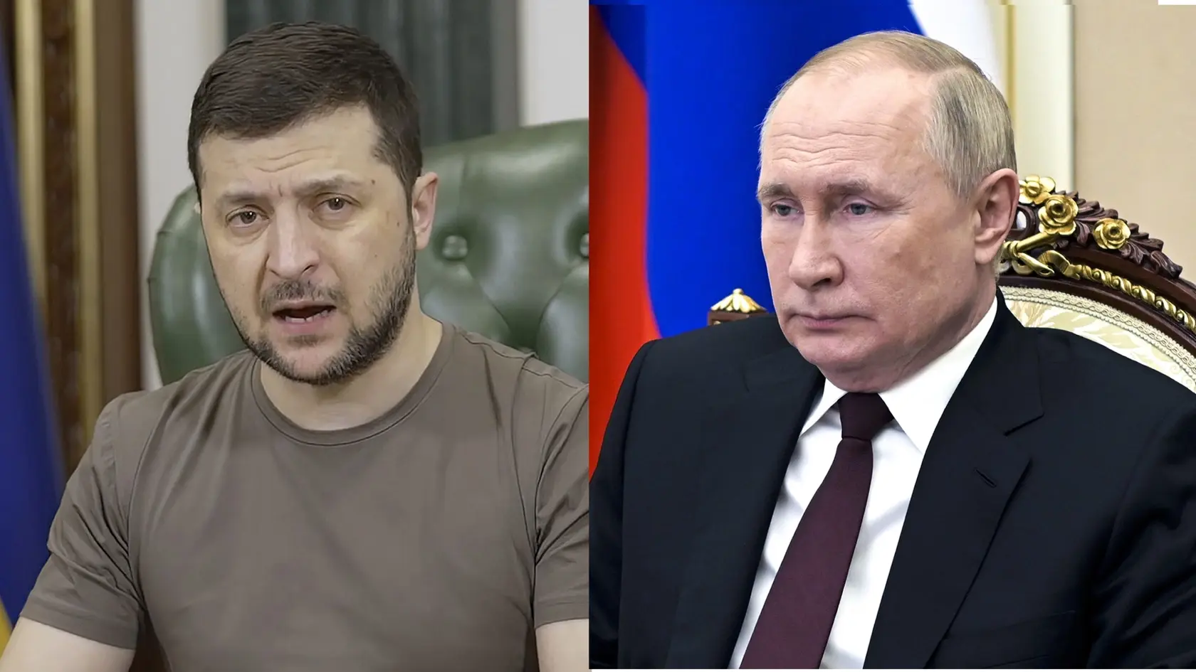 Ukrajinský líder Zelenskyj a ruský líder Putin