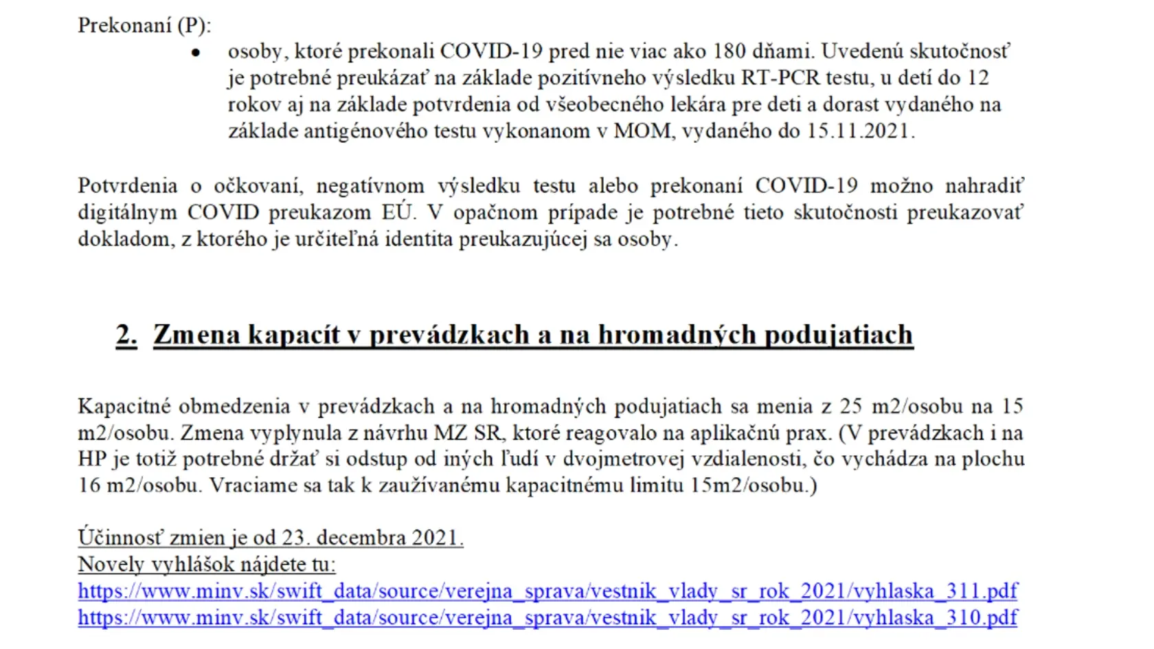 Nová vyhláška upravuje kapacitu v prevádzkach a na hromadných podujatiach