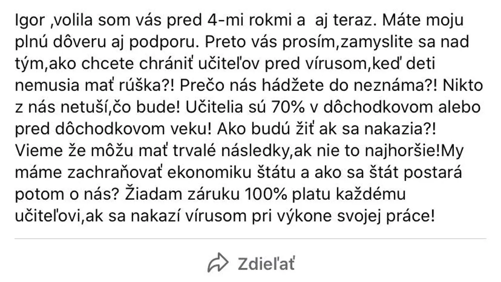 Nahnevaná učiteľka takto naložila Matovičovi.