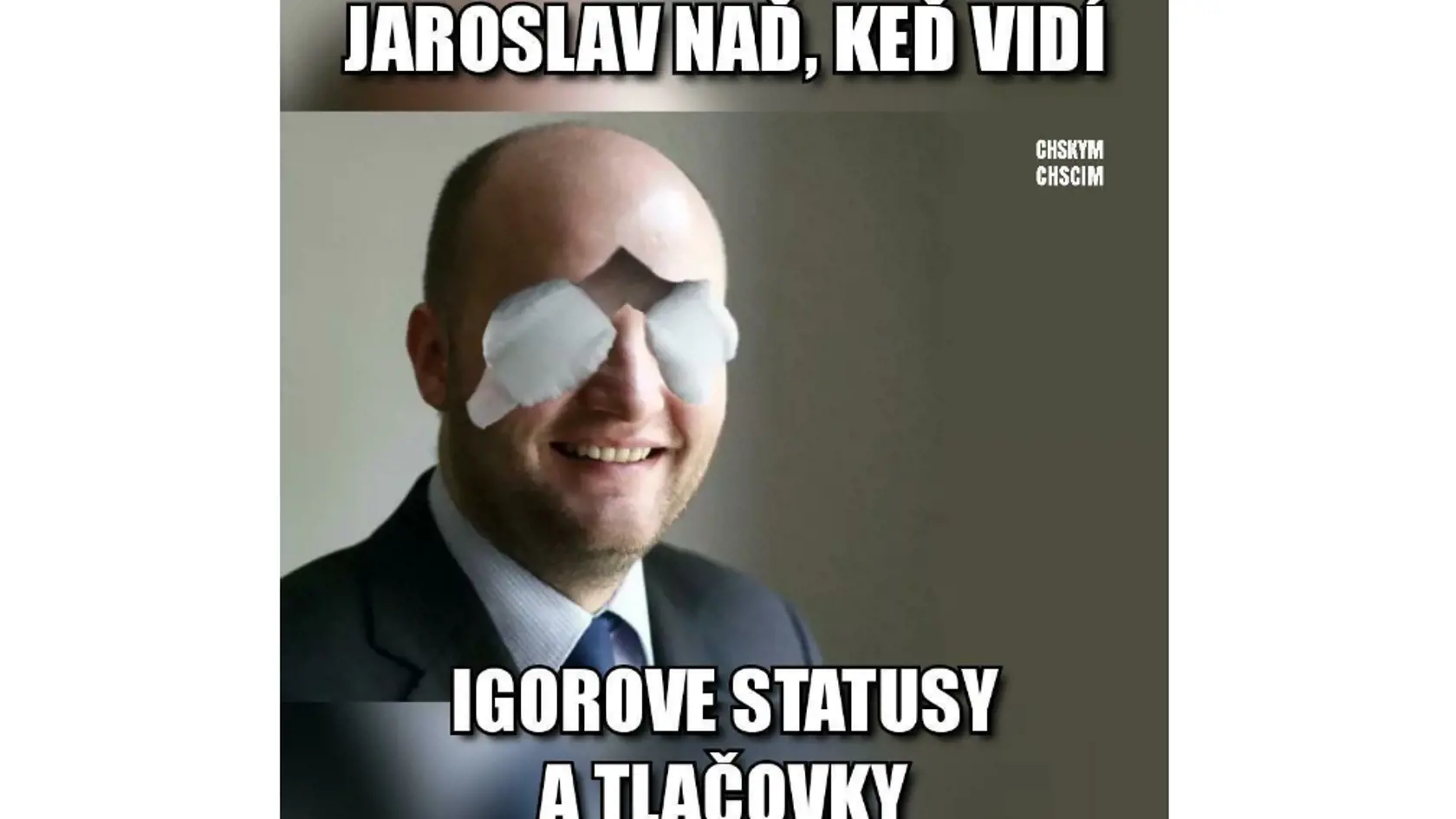 Minister obrany Jaroslav Naď patrí k najväčším zástancom expremiéra Igora Matoviča. Mnohí ľudia si myslia, že nechce vidieť niektoré veci, ktoré Matovič nerobí najlepšie. Humoristi na opis situácie použili Pavla Ruska, ktorý mal takto prelepené oči po údajnom útoku na jeho osobu.