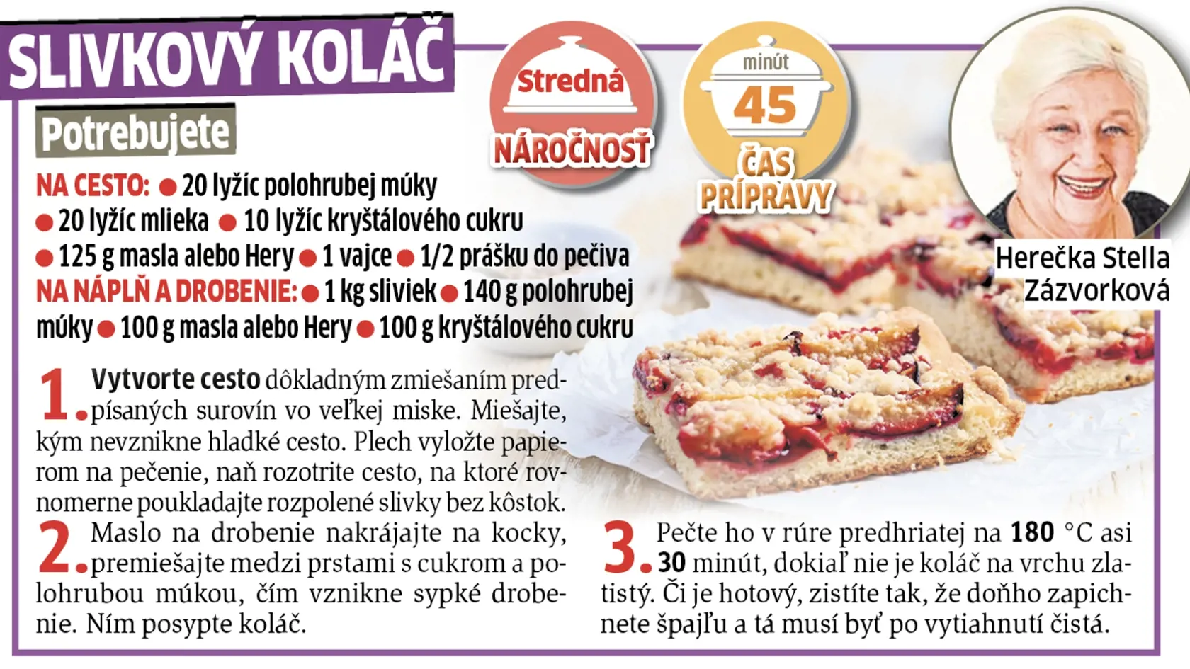 Stella Zázvorková a jej slivkový koláč.