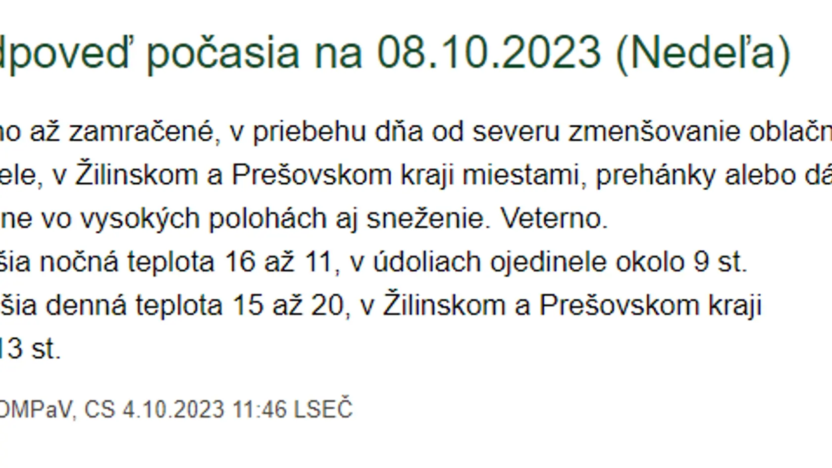 Predpoveď počasia na 08.10.2023 (Nedeľa)