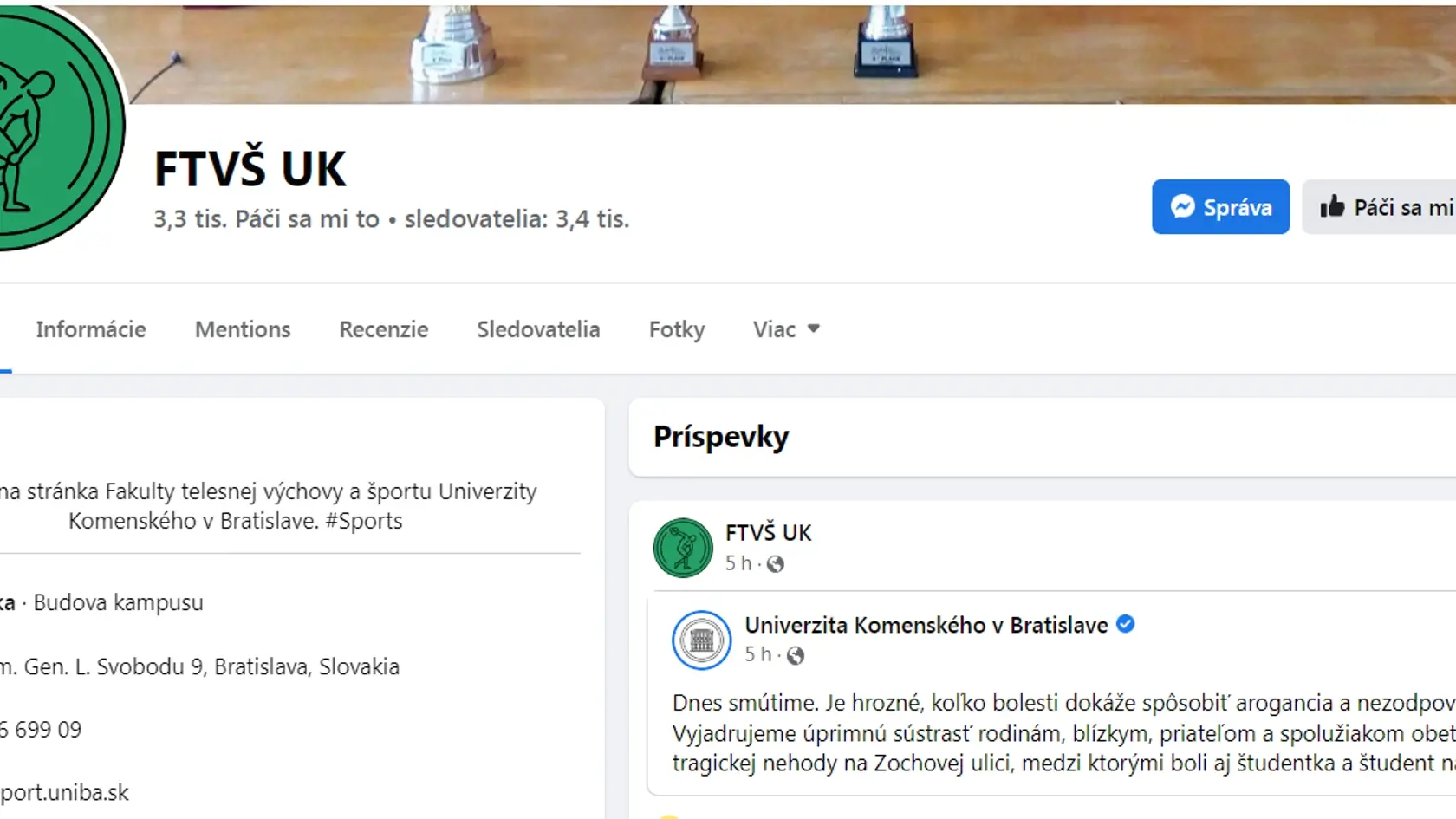 FTVŠ UK začalo dnešný deň veľmi smutnou informáciou.