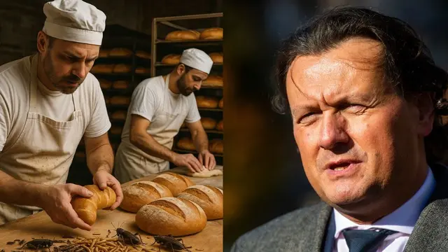 Na ilustračnej kombosnímke zľava pekári počas práce a hmyz a Milan Lapšanský, šéf Zväzu slovenských pekárov, cukrárov a cestovinárov.