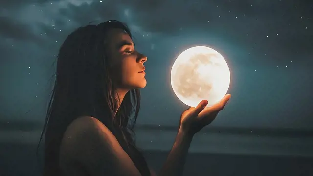 full moon and woman